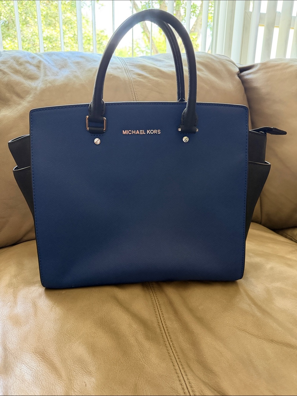 Michael Kors Blue and Black Saffiano Satchel
